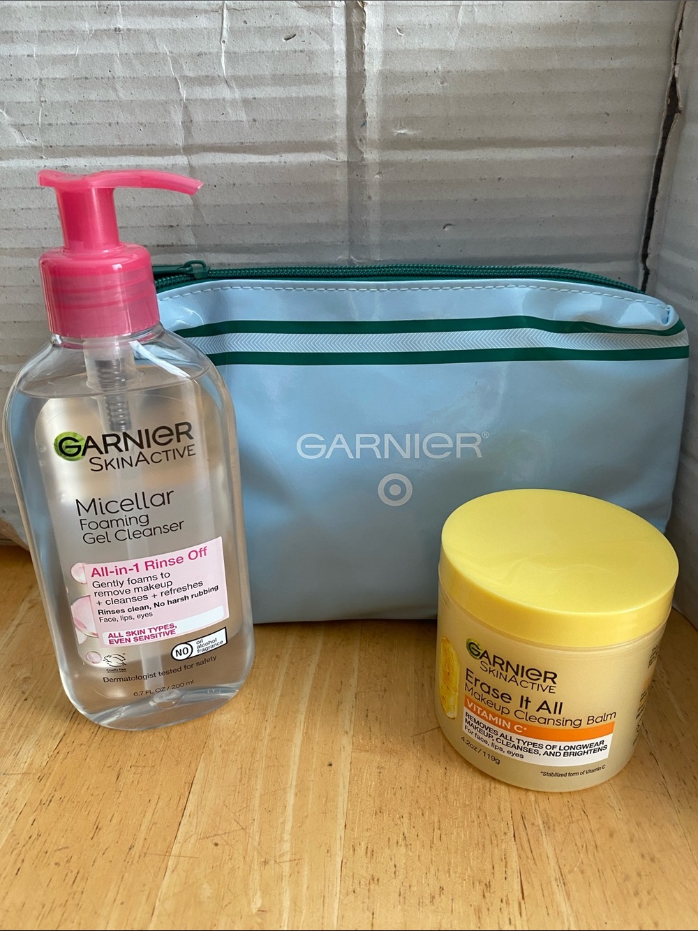 Garnier Micellar cleanser, makeup remover balm & zippered makeup case. New